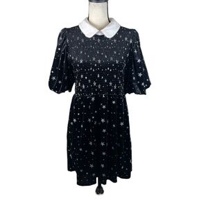 Sister Jane Starry Night Design Baby Doll Mini Dress - Black - Size M